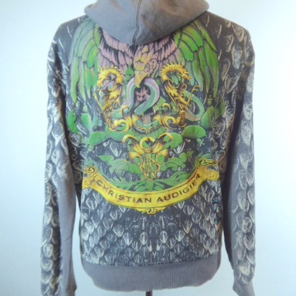 CHRISTIAN AUDIGIER EAGLE DRAGONS hoodie jacket L crystaleagle Vintage